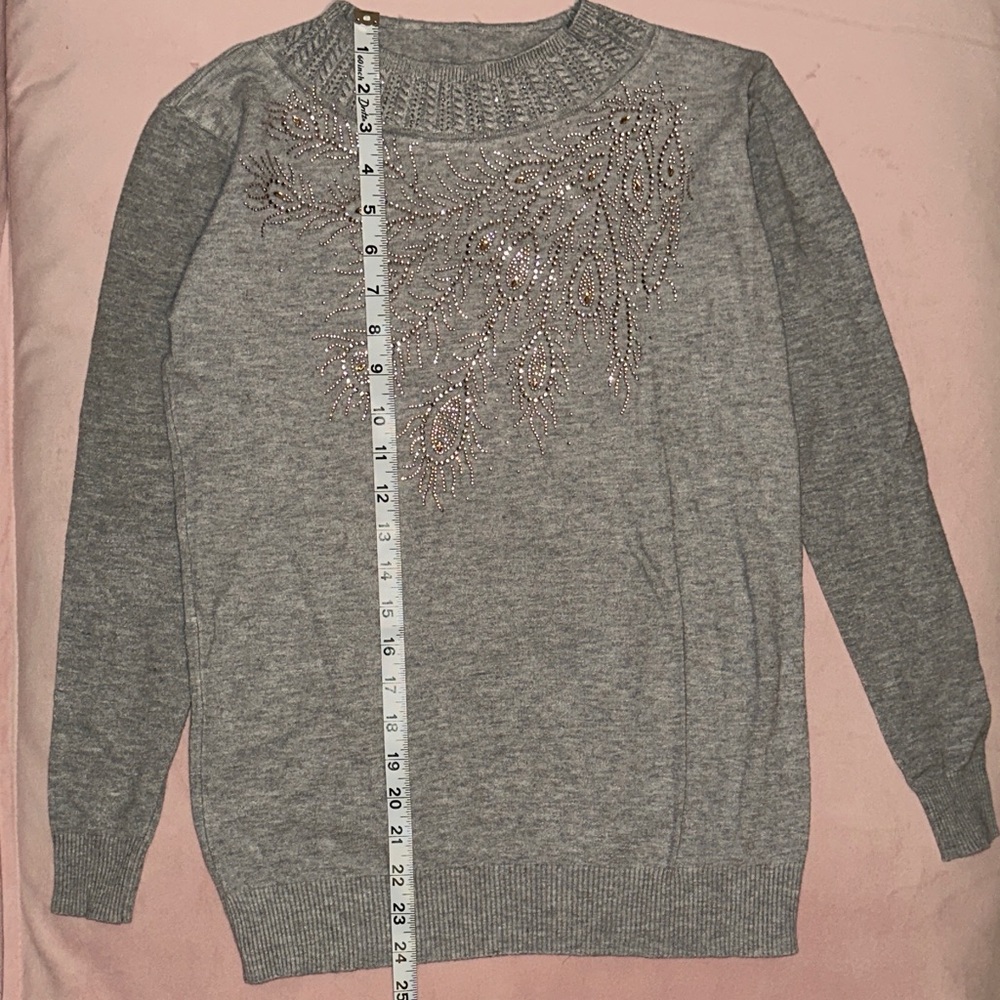 Women's Embellished Gray Crewneck Sweater